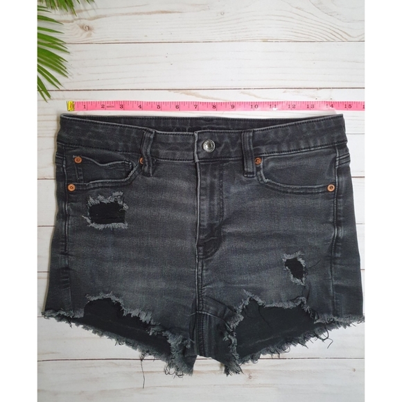 American Eagle High Rise Shortie Distressed Denim Shorts, Black, Women's Size 8 - Picture 12 of 15